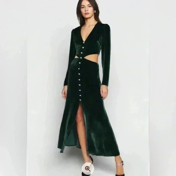 Reformation Dresses & Skirts - Reformation Velvet Maxi Dress 8 M Brisa Cut Out Midi Thigh Slit Silk Blend $428